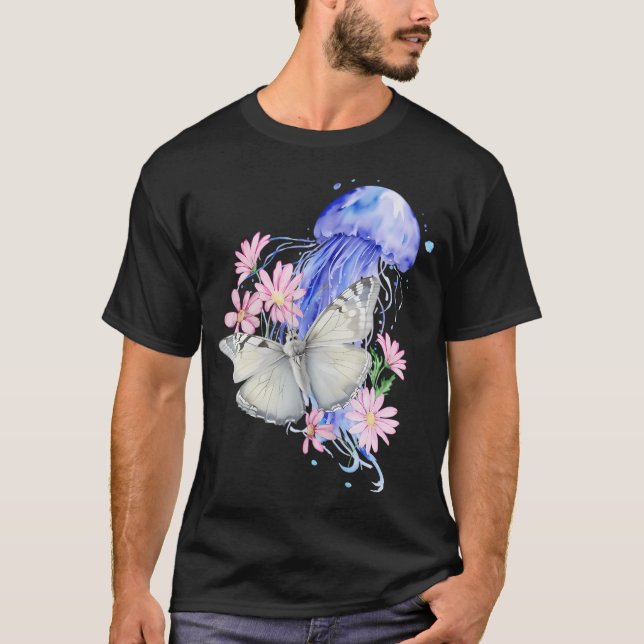 T-shirt Méduse avec papillon et fleurs (Devant)