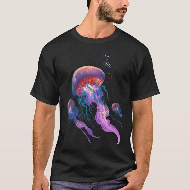T-shirt méduse avec plongeur, amoureux de l'océan salin (Devant)