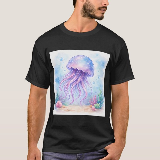 T-shirt Méduse de dessin animé de style aquarelle (Devant)
