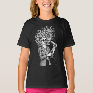 T-shirt Méduse Moderne Utilisant un Sèche-Cheveux Humour M