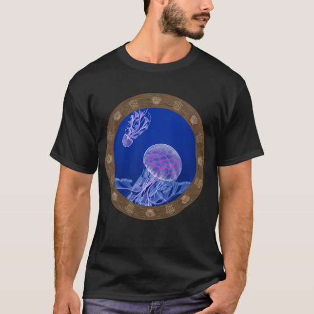 T-shirt Méduses dans le bleu profond (Devant)