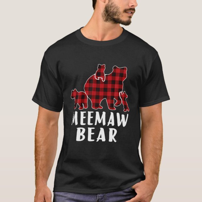 T-shirt Meemaw Bear 3 Cubes, Christmas Mama Bear Plaid Paj (Devant)