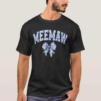 T-shirt Meemaw Coquette Toile Blue Bow Floral Family Match