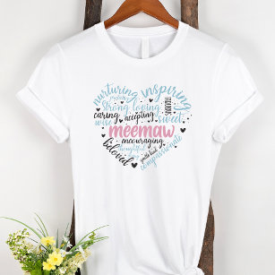 T-shirt Meemaw Word Cloud Coeur rose Grand-mère