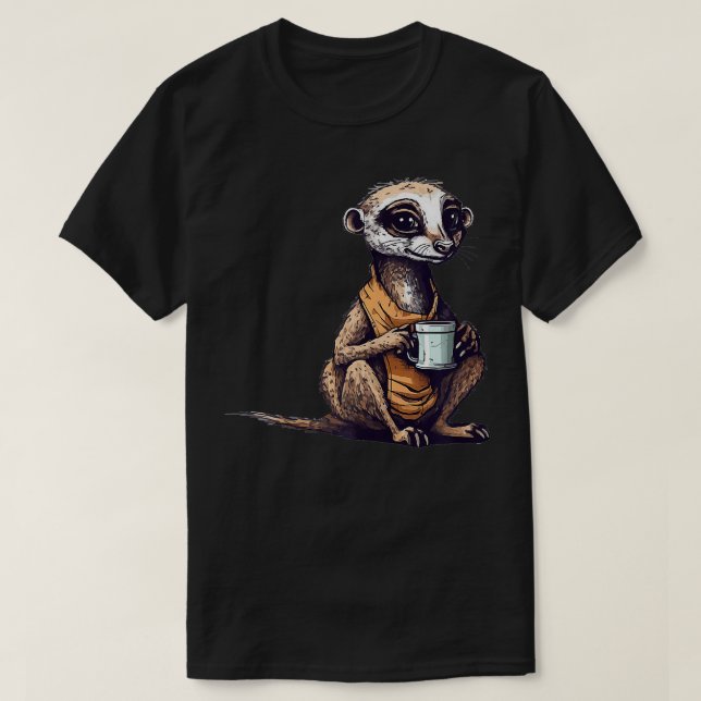 T-shirt Meerkat Boire Café Drôle Mignonne Animal Meerkat (Design devant)