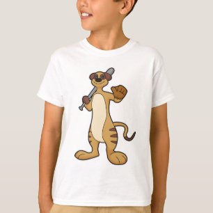 T-shirt Meerkat comme joueur de baseball avec batte de bas