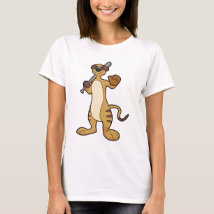 T-shirt Meerkat comme joueur de baseball avec batte de bas
