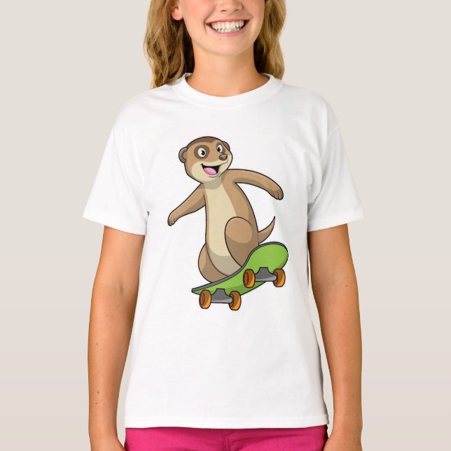 T-shirt Meerkat comme Patineur avec Skateboard (Devant)