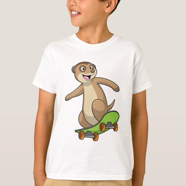 T-shirt Meerkat comme Patineur avec Skateboard (Devant)