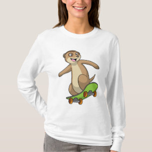 T-shirt Meerkat comme Patineur avec Skateboard