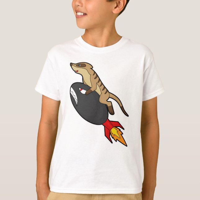 T-shirt Meerkat en vol avec fusée (Devant)