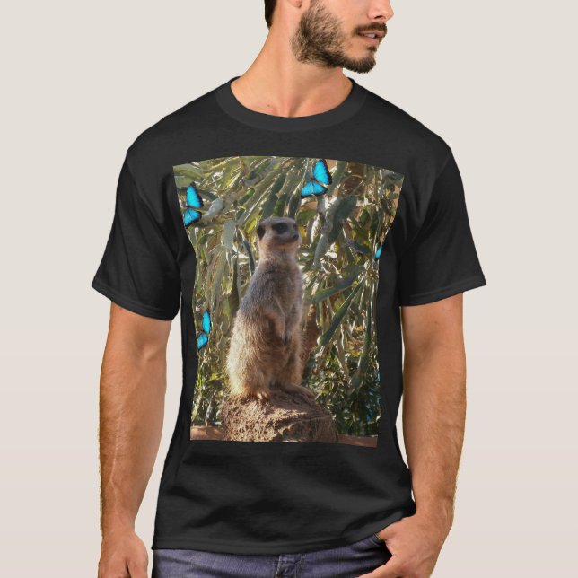 T-shirt Meerkat Et Papillons Bleus, (Devant)