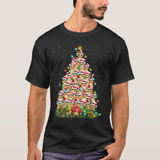 T-shirt Meerkat Xmas Lumières Père Noël Meerkat Arbre de N (Devant)
