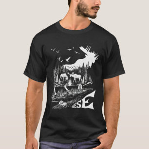 T-shirt Meese Moose Forêt Montagne Randonnée Camping Avent