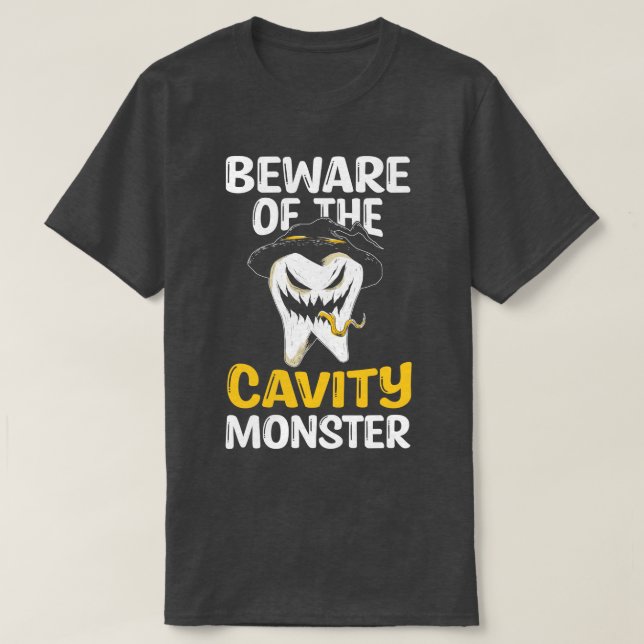 T-shirt Méfiez-Vous De La Cavity Monster Halloween Tooth O (Design devant)