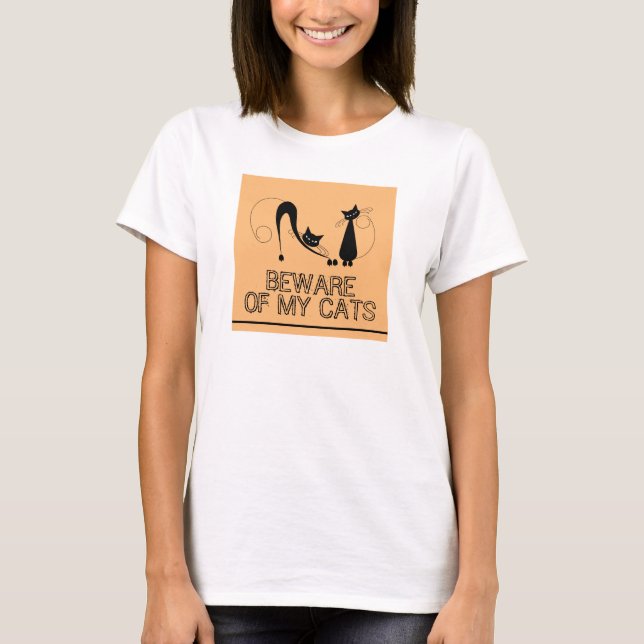 T-shirt Méfiez-vous de mes chats, Élégant chat noir (Devant)