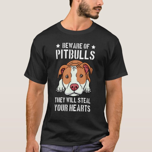 T-shirt Méfiez-Vous De Pitbull Ils Resteront Votre Coeur P (Devant)