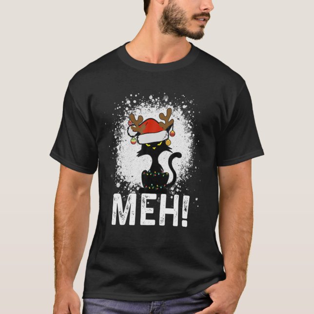 T-shirt Meh Black Cat Christmas, Funny Anti Christmas Cat (Devant)