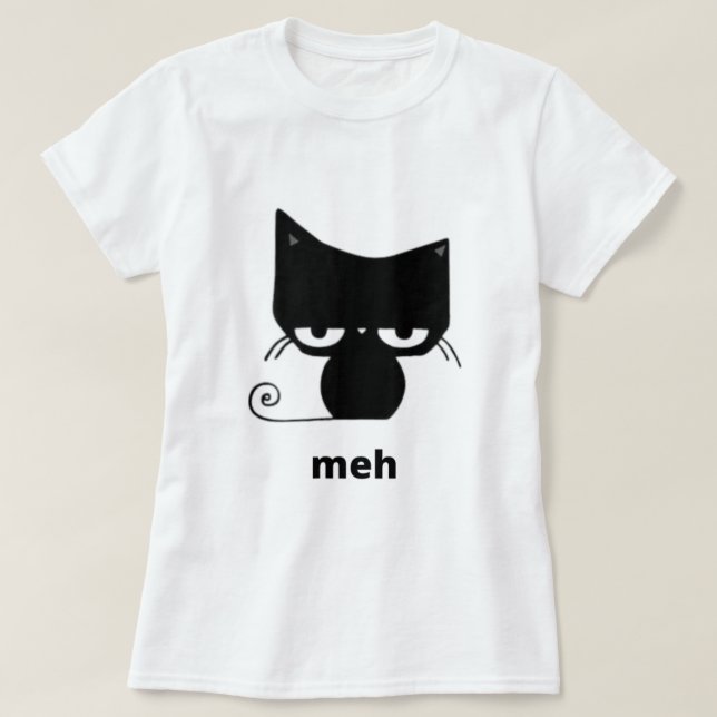 T-shirt Meh Chat noir drôle (Design devant)