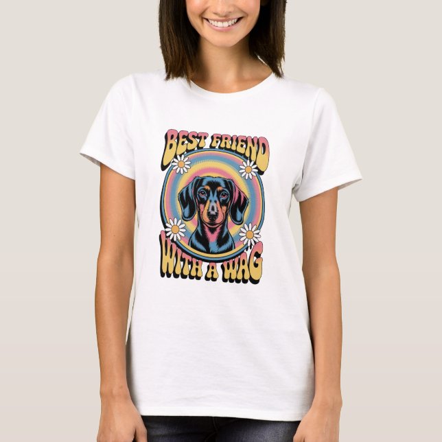 T-shirt Meilleur ami du teckel avec une queue qui remue (Devant)