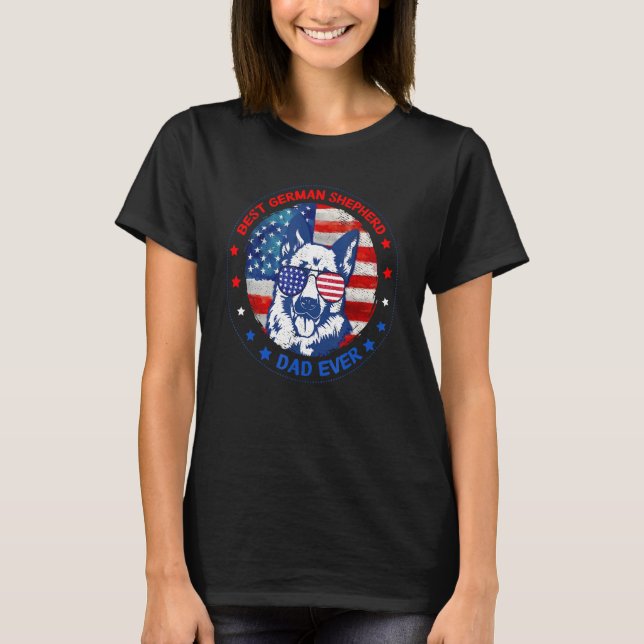 T-shirt Meilleur Berger Allemand Papa Jamais Drapeau Améri (Devant)