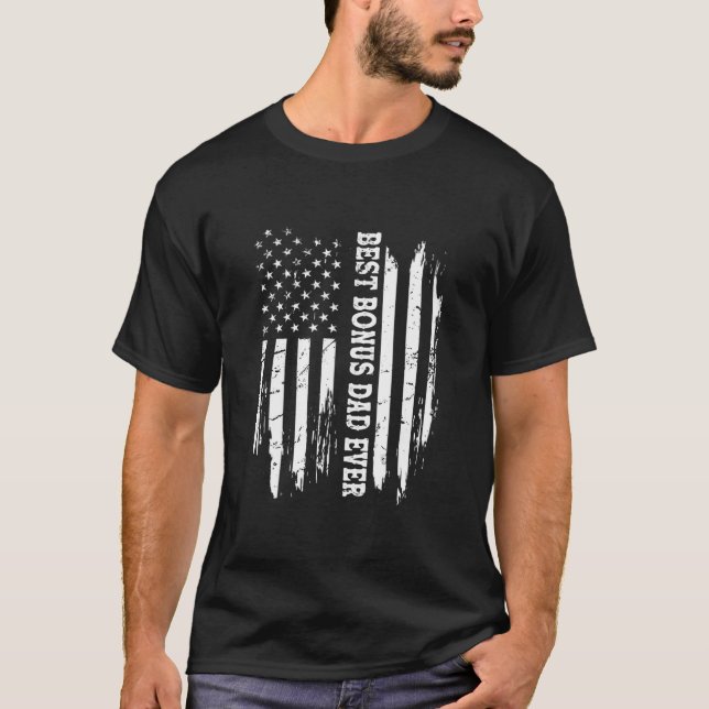 T-shirt Meilleur Bonus Papa Jamais American Flag Fête des  (Devant)