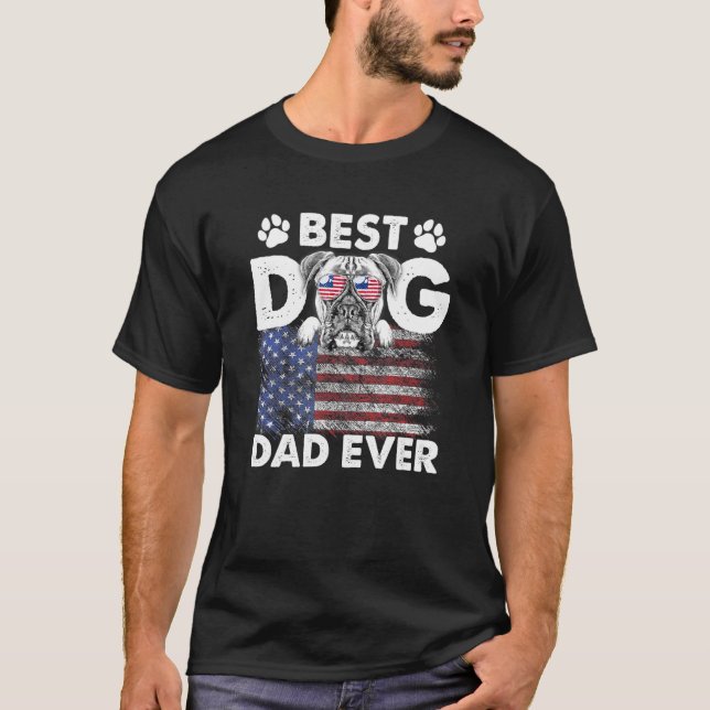T-shirt Meilleur Boxer Papa Jamais Chien Drapeau Américain (Devant)