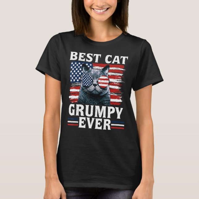 T-shirt Meilleur Chat Grumpy Ever Drapeau Américain Patrio (Devant)