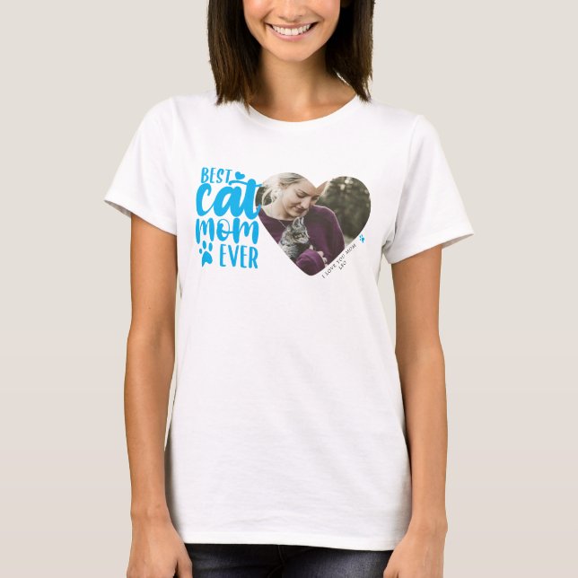 T-shirt  Meilleur Chat Maman Jamais Nom Animal Photo Blue  (Devant)
