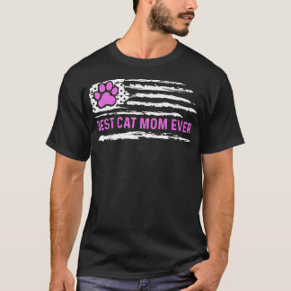 T-shirt Meilleur Chat Maman Toujours Américain Drapeau Amo