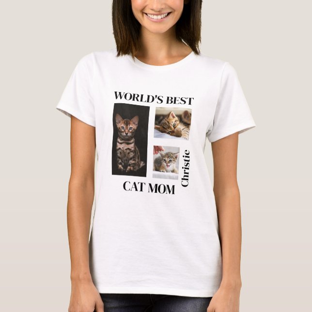 T-shirt Meilleur Chat Mondial Maman Nom personnalisé Cadea (Devant)