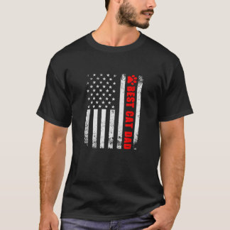 T-shirt Meilleur Chat Papa Jamais Drapeau Américain USA Pa