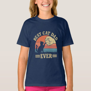 T-shirt Meilleur Chat Papa Jamais Retro Fist Bump Amusant