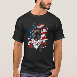 T-shirt Meilleur Chien à Chien Français Papa mignon Drapea
