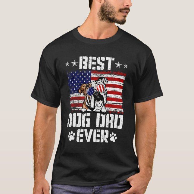 T-shirt Meilleur Chien Papa Jamais Anglais Bulldog America (Devant)