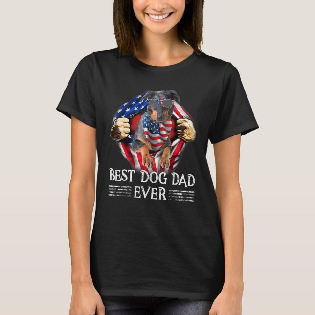 T-shirt Meilleur Chien Papa Jamais Beauceron Drapeau Améri (Devant)