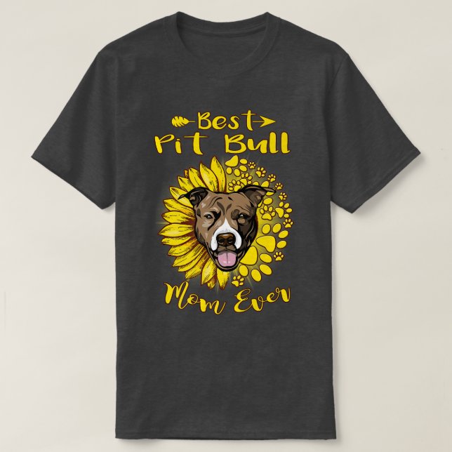 T-shirt Meilleur Chien Taureau Mère Fleur de soleil Drôle  (Design devant)