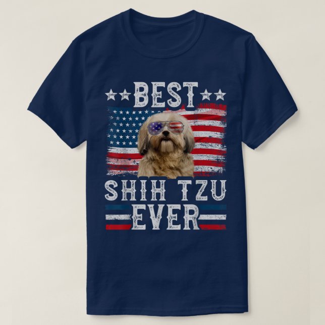 T-shirt Meilleur Chih Tzu Jamais Drapeau Américain 4 juill (Design devant)