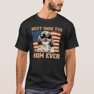 T-shirt Meilleur Chih Tzu Maman Jamais Usa Drapeau América