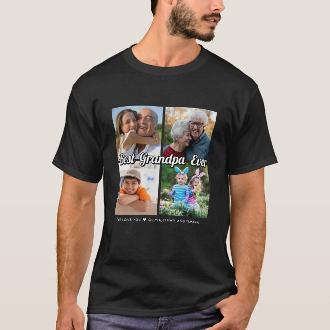 T-shirt Meilleur Collage Photo de Grand-Père Ever 4 Person (Devant)