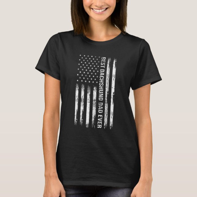T-shirt Meilleur Dachshund Papa Jamais Chien Drapeau Améri (Devant)