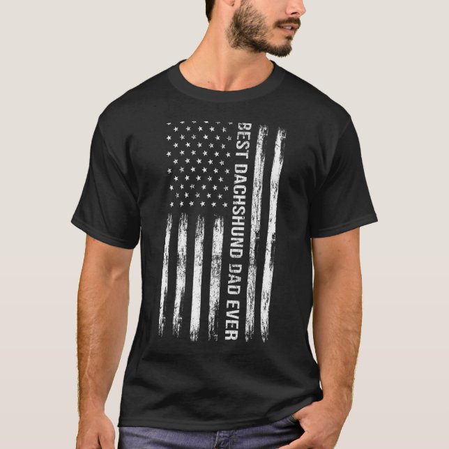 T-shirt Meilleur Dachshund Papa Jamais Chien Drapeau Améri (Devant)