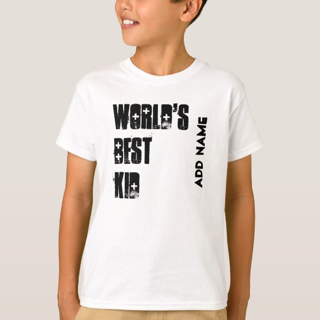 T-shirt Meilleur enfant du monde Nom personnalisé noir et  (Devant)
