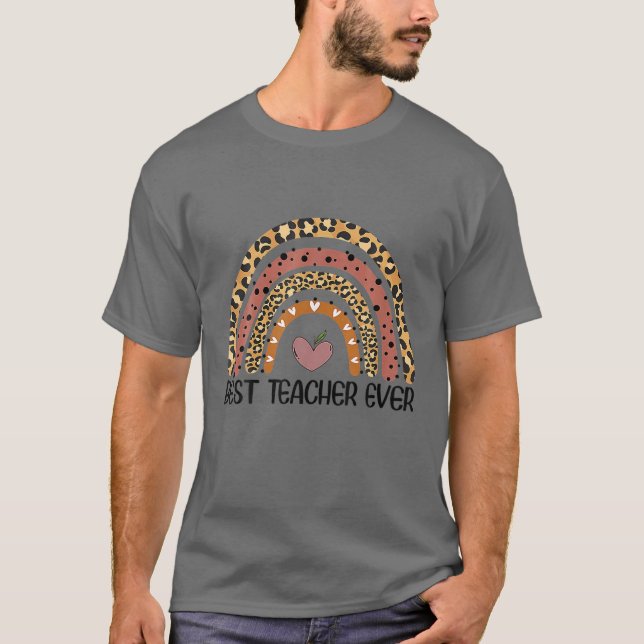 T-shirt Meilleur Enseignant Jamais Drôle Leopard Boho Rain (Devant)