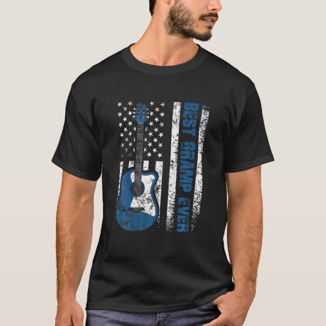 T-shirt Meilleur Gramp jamais American Flag Guitare Christ (Devant)