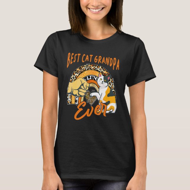 T-shirt Meilleur Grand-Père Chat Ever  Chat Léopard Arc-en (Devant)
