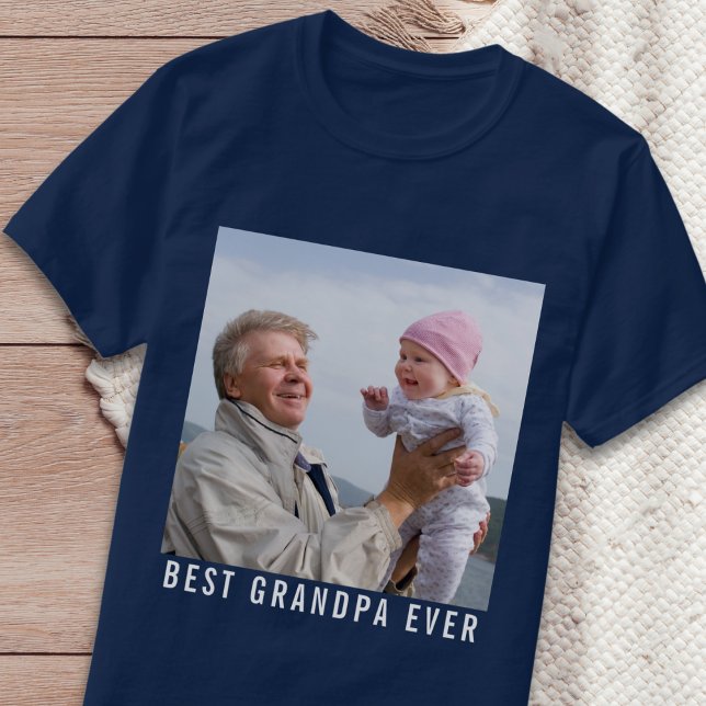 T-shirt Meilleur Grand-Père Ever Grand-Père & Bébé Photo M (Best Grandpa Ever Grandfather & Baby Photo Navy T-Shirt
)