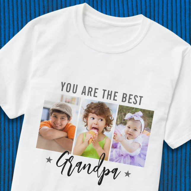 T-shirt Meilleur Grand-Père Trois photos cadeau personnali (Best Grandpa Ever Three Photo Custom Gift T-Shirt
)