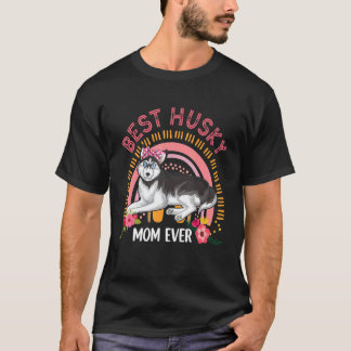 T-shirt Meilleur Husky Maman Ever Floral Husky Dog Rainbow