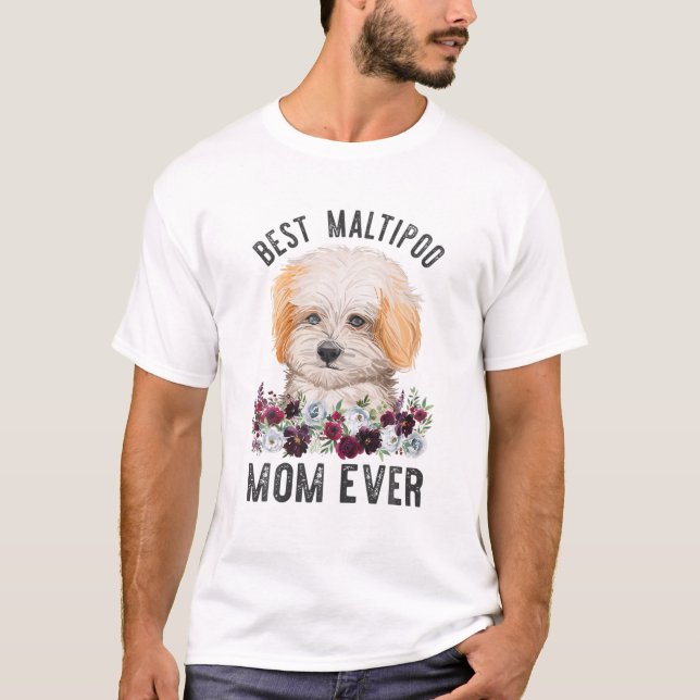 T-shirt Meilleur Maltipoo Maman Jour Fleur Chien (Devant)